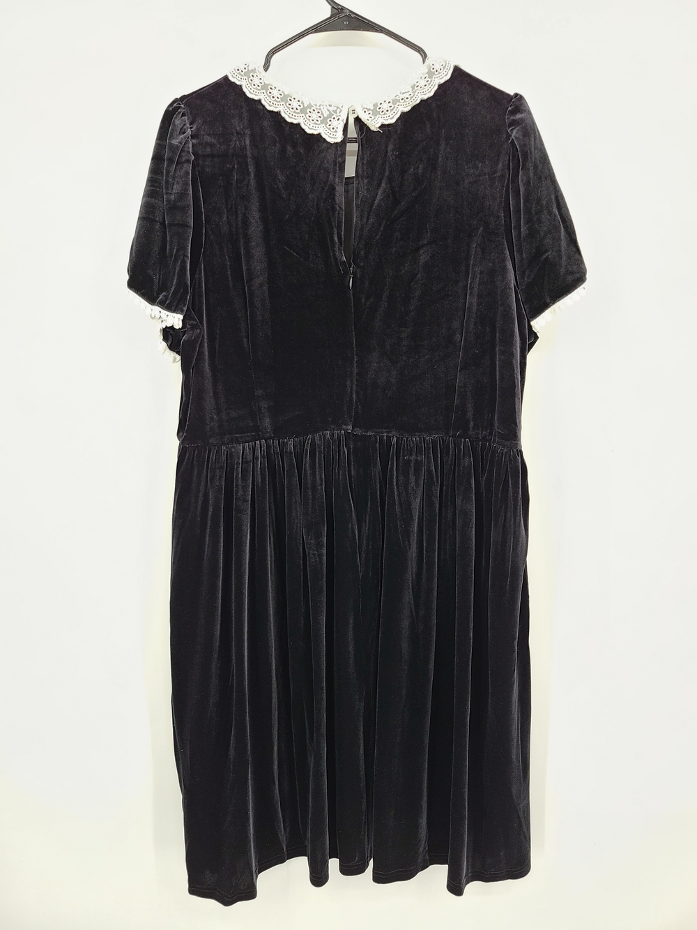 Modcloth Black Velvet Midi Dress with White Lace Trim Size 16 - Picture 14 of 14